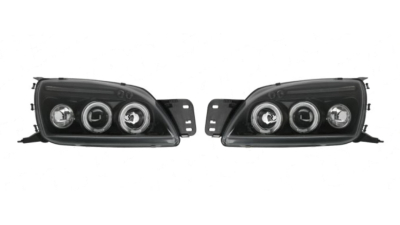 Set faruri tuning Mazda 121(JASM/JBSM); 01.2000-12.2002; Ford Fiesta 09.1999-12.2001 Stanga+Dreapta, tip bec H1+H1, culoare negru, tip bec pozitie fibra optica