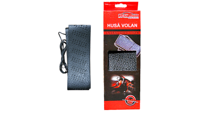 Husa volan cu snur Neagra  , material cauciucat, diametru 37-39cm