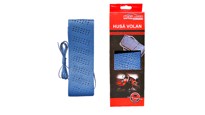 Husa volan cu snur Albastru, material cauciucat, diametru 37-39cm