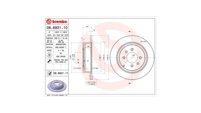 Set discuri frana Peugeot 406 (8b), 08.1995-01.2005, 406 Coupe (8c), 03.1997-02.2005, 406 Estate (8e/F), 10.1996-10.2004, parte montare Spate, BREMBO 08.6931.10