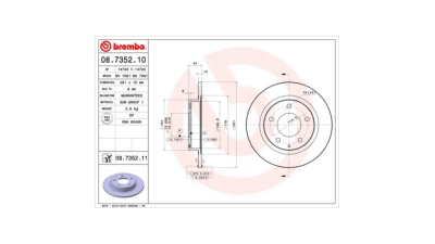 Disc frana Ford Probe 2 09.1992-03.1998;; Mazda 626 4 1991-2002, Mazda Mx-6 07.1999-03.2005, Premacy 1999-2005, Xedos 6 01.1992-10.1999, BREMBO