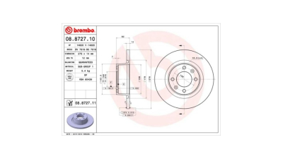 Set discuri frana Citroen C5 1 (Dc ), 03.2001-03.2005, C5 1 Estate (De ), 06.2001-09.2004, C5 2 (Rc ), 08.2004-, C5 2 Estate (Re ), 09.2004-, parte montare Spate, BREMBO 08.8727.10