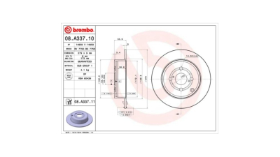 Set discuri frana Toyota Corolla E12), 01.2001-12.2007, Corolla Estate (E12), 03.2001-12.2008, Corolla Sedan (E12), 08.2000-03.2008, BREMBO 08A33710