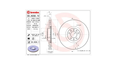 Set discuri frana Citroen C5 3 (Rd), 02.2008-, C5 3 Estate (Rw), 02.2008-, C6 (Td), 09.2005-12.2012; Peugeot 407 Coupe (6c), 10.2005-, 508 1 (8d), 11.2010-12.2018, 508 Sw 1 (8e), 11.2010-12.2018, BREMBO 09A55811