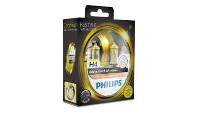 Set 2 becuri auto cu halogen pentru far Philips Color Vision H4 12V 60/55W P43t-38, culoare galben 