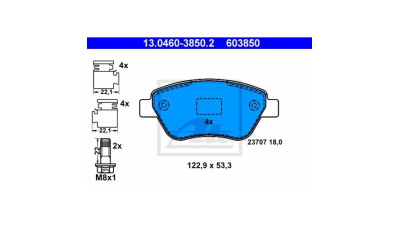 Placute frana Fiat 500 (312), 10.2007-, Doblo Cargo (223), 11.2000-2010, Panda (169), 2003-2012, Motorizare 1.4/ 1.9 Jtd/ 1.3 D, ATE