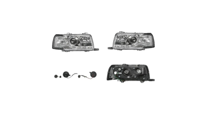 Set faruri tuning AUDI 80 (B4), 09.1991-12.1996, Taiwan, partea stanga+dreapta, pozitie pe LED;tip bec H1+H1; manual/electric; transparent, argintiu; fara motor;