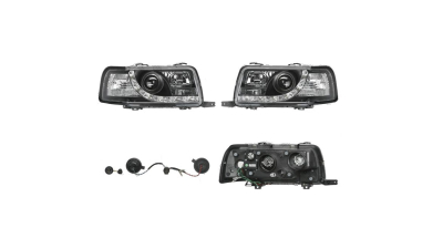 Set faruri tuning AUDI 80 (B4), 09.1991-12.1996, Taiwan, partea stanga+dreapta, pozitie pe LED;tip bec H1+H1; manual/electric; negru, transparent; fara motor;