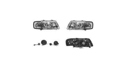 Set faruri tuning AUDI A3 (8L), 01.1996-04.2003, Taiwan, partea stanga+dreapta, pozitie pe LED;tip bec H1+H1; manual/electric; transparent, argintiu; fara motor;