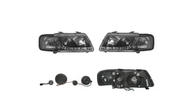 Set faruri tuning AUDI A3 (8L), 01.1996-04.2003, Taiwan, partea stanga+dreapta, pozitie pe LED;tip bec H1+H1; manual/electric; negru, transparent; fara motor;
