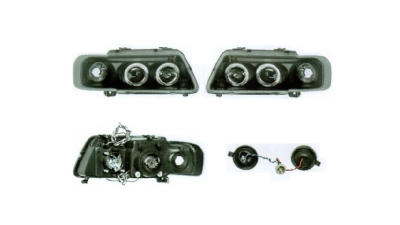 Set faruri Audi A3 (8l), 01.1996-04.2003, partea Stanga+Dreapta, Tuning, Fata, tip bec H1+H1; manual; negru, transparent; tuning, Taiwan
