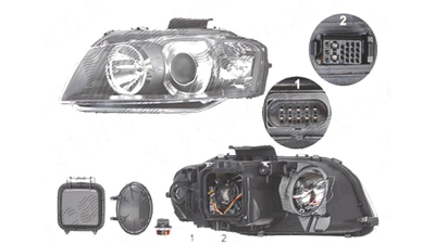 Far Audi A3 (8p), 05.2003-04.2008, fata, Stanga, xenon; D2S+H7; electric; fara unitate control; fara ballast; fara bec/-uri; cu motor, DEPO