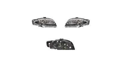 Set faruri tuning AUDI A4 (B7), 11.2004-03.2008, Taiwan, partea stanga+dreapta, pozitie pe LED;tip bec H1+H7; electric; transparent, argintiu; cu motor;
