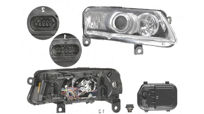 Far Audi A6 (C6), 05.2004-10.2008, fata, Dreapta, xenon; cu daytime running light; D2S+P21W+PY21W+W5W; electric; fara unitate control; fara ballast; fara motoras; fara bec/-uri, DEPO