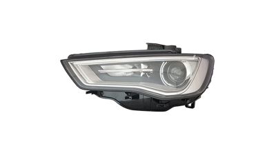 Far Audi A3 (8V), 06.2012- Model Sedan, partea Stanga, electric, tip bec D3S; cu LED lumini de zi, fara becuri, fara balast, fara unitate control leduri, cu motoras, Hella