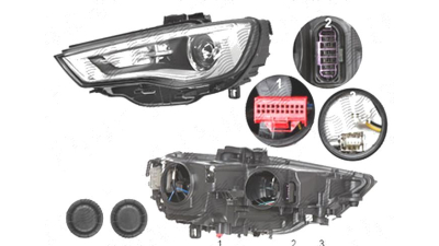 Far Audi A3 (8v), 06.2012-07.2016 Model 3 Usi, Sportback, fata, Stanga, bi-xenon; cu LED daytime running light; D3S+LED+PSY24W; electric; fara unitate control; fara ballast; fara LED controlling unit; cu motor, DEPO