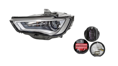 Far Audi A3 (8v), 06.2012-07.2016, 3 Usi, Sportback, partea Stanga, bi-xenon; cu lumina timp de zi tip LED; D3S+LED+PSY24W; electric; fara bec descarcare; fara ballast; cu motor, TYC