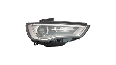 Far Audi A3 (8V), 06.2012- Model Sedan, partea Dreapta, electric, tip bec D3S; cu LED lumini de zi, fara becuri, fara balast, fara unitate control leduri, cu motoras, negru, Hella