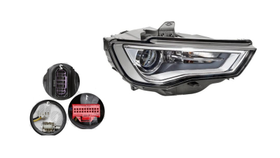 Far Audi A3 (8v), 06.2012-07.2016, 3 Usi, Sportback, partea Dreapta, bi-xenon; cu lumina timp de zi tip LED; D3S+LED+PSY24W; electric; fara bec descarcare; fara ballast; cu motor, TYC