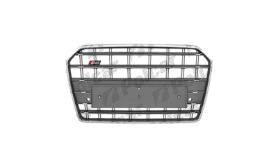 Grila masca fata AUDI A6 (4G/C7), 06.2014-09.2018 model S6,cu 2 gauri pentru Senzori de parcare (PDC); argintiu/cromat; fara emblema