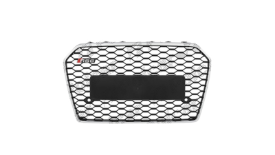 Grila masca fata AUDI A6 (4G/C7), 06.2014-09.2018 model RS6,cu 2 gauri pentru Senzori de parcare (PDC); Negru stralucitor; fara emblema