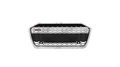 Grila masca fata AUDI A6 (C8), 03.2018-,cu 2 gauri pentru Senzori de parcare (PDC); cromat, Negru stralucitor; fara emblema