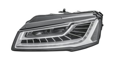 Far Audi A8 (D4/4f), 11.2013-, partea Stanga, cu sistem iluminat in curba; cu lumina timp de zi tip LED; LED; electric; fara motor; fara unitate control LED, HELLA