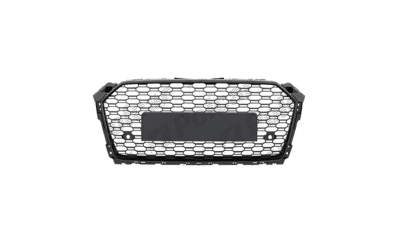 Grila masca fata AUDI A5, 06.2016-,cu 2 gauri pentru Senzori de parcare (PDC); Negru stralucitor; fara emblema