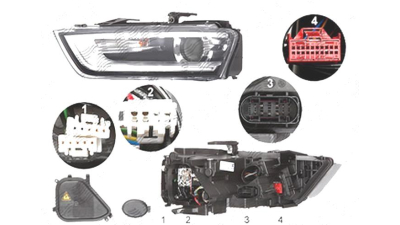 Far Audi Q3 (8u), 06.2011-02.2015, fata, Stanga, bi-xenon; cu LED daytime running light; D3S+LED+PWY24W; electric; fara LED controlling unit; cu motor, ZKW