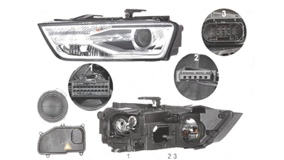 Far Audi Q3 (8u), 01.2015-, fata, Stanga, bi-xenon; cu lumini pentru curbe; cu LED daytime running light; D5S+H8+LED; electric; fara LED controlling unit; cu motor, ZKW