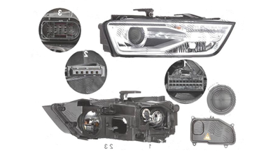 Far Audi Q3 (8u), 01.2015-, fata, Dreapta, bi-xenon; cu lumini pentru curbe; cu LED daytime running light; D5S+H8+LED; electric; fara LED controlling unit; cu motor, ZKW