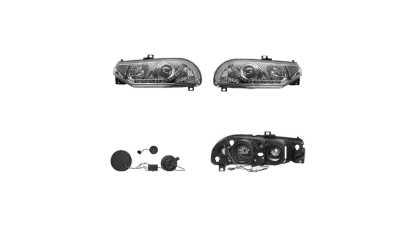 Set faruri tuning ALFA ROMEO 156 (932), 11.1997-08.2003, Taiwan, partea stanga+dreapta, pozitie pe LED;tip bec H1+H1; transparent, argintiu;