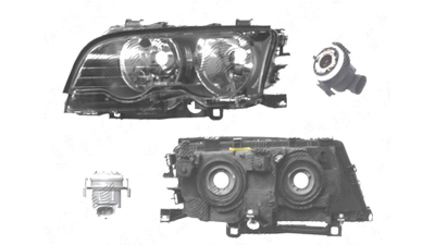 Far Bmw Seria 3 (E46), Coupe/Cabrio, 05.1999-06.2001, fata, Stanga, H7+H7; electric; rama reflector negru; cu motor, DEPO