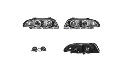 Set faruri tuning BMW Seria 3 (E46), Sedan/Combi, 06.1998-09.2001, model COMBI, SEDAN, Taiwan, partea stanga+dreapta, cu lumina parcare fibra optica;tip bec H1+H1; manual; transparent, argintiu;