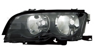 Far Bmw Seria 3 (E46) Coupe/Cabrio, 07.2001-03.2003, Stanga, tip bec H7+H7, reglare electrica, reflector culoare negru, fara motoras, TYC, 63126919625, 63127165901