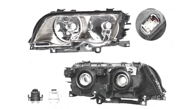 Far Bmw Seria 3 (E46), Sedan/Combi, 06.1998-09.2001, fata, Stanga, H7+H7; electric; rama titanium; cu motor, DEPO