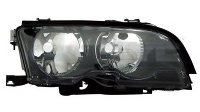 Far Bmw Seria 3 (E46) Coupe/Cabrio, 07.2001-03.2003, Dreapta, tip bec H7+H7, reglare electrica, reflector culoare negru, fara motoras, TYC, 63126919626, 63127165902