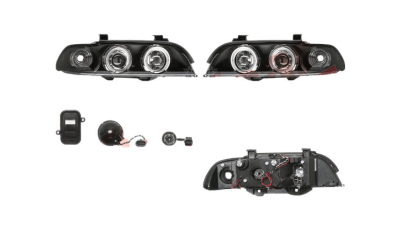 Set faruri tuning Bmw Seria 5 E39 01.1996-06.2004 BestAutoVest fata stanga+dreapta ,  transparent-negru