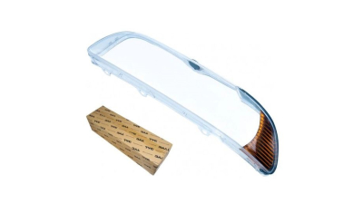 Dispersor far, geam BMW Seria 5 (E39), 09.2000-06.2004, TYC, fata, partea stanga, din plastic; transparent cu semnalizare galbena;