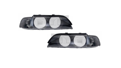 Set dispersor far BMW Seria 5 (E39), 01.1996-08.2000, fata, partea stanga+dreapta, TYC, piulita din plastic; lucas fumuriu; contine lentilele interioare, modele fara faruri xenon