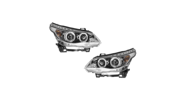Set faruri Bmw Seria 5 (E60/E61), 06.2003-03.2007, fata, Stanga+Dreapta, cu optical-fiber parking light; H1+H1; electric; transparent, silver; cu motor; tuning;
