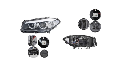 Far BMW Seria 5 (F10/F11), 12.2009-06.2013, TYC, fata, partea stanga, bi-xenon; cu 'lumina de zi' tip LED;tip bec D1S; electric; fara modul semnalizator fata LED; fara bec descarcare; fara ballast; cu motor;