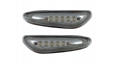 Lampa semnalizare laterala Bmw Seria 5 (E60/E61), 06.2003-06.2010; X3 (E83), 06.2003-11.2010, fata, Stanga+Dreapta, cu 5 leduri; LED; transparent, silver; tuning, Taiwan