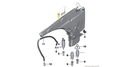 Rezervor spalator parbriz BMW Seria 1 (E82/E88), 09.2004-10.2013; Seria 3 (E90), 11.2004-06.2012, Masini fara spalator faruri,Gat de umplere cu capac,Cu pompa spalator parbriz si senzor nivel lichid