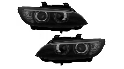 Set faruri Bmw Seria 3 (E92/93) Coupe/Cabrio, 09.2006-03.2010, partea Stanga+Dreapta, Tuning, Fata, bi-xenon; cu lentile; cu lumina parcare fibra optica; D1S; electric; negru; fara bec descarcare; fara ballast; fara motor; tuning, Taiwan