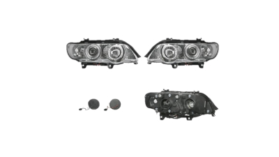 Set faruri tuning BMW X5 (E53), 01.1999-05.2003, Taiwan, partea stanga+dreapta, tip bec H1+H1; manual; transparent, argintiu;