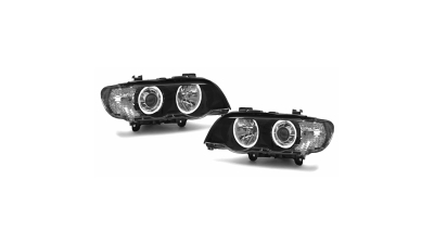 Set faruri tuning BMW X5 (E53), 01.1999-05.2003, Taiwan, partea stanga+dreapta, tip bec H1+H1; manual; negru, transparent;