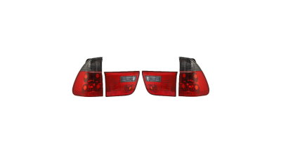 Set lampa spate tuning BMW X5 (E53), 01.1999-10.2006, partea stanga+dreapta, rosu-alb-fumuriu, transparent, cu lampile interioare, cu suport becuri,Taiwan, omologate EU