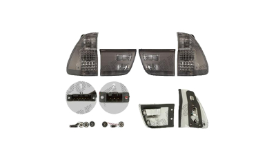 Set stopuri Spate Bmw X5 (E53), 01.1999-10.2006, partea Stanga+Dreapta, interior; exterior; tip bec LED+P21W+PY21W; fumuriu, transparent; cu soclu bec; tuning; Omologare: ECE, Taiwan