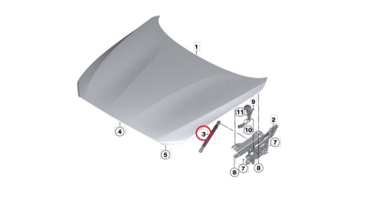Amortizor capota motor BMW Seria 1 (F20), 08.2011-05.2013 Liftback (sistem protectie pietoni activ), Seria 2 F22 03.2014-; Seria 3 (F30/F31/F34/F35) 2012-2019 GT, Sedan, COMBI, Seria 4 F32/F33/F34/F35 12,2013-, Stanga=Dreapta, 610N, Lungime 281,5 mm
